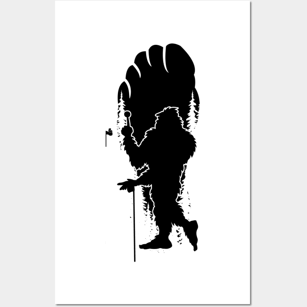 Bigfoot Footprint Bigfoot Playing Golf Silhouette Wall Art by Tesszero